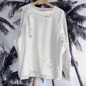 Aerie Distressed Holes White Womens Comfy Pullover Sweater Sweatshirt Size S